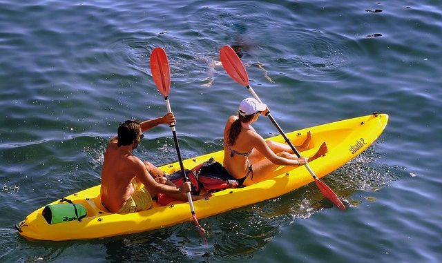 boyfriend and girlfriend canoeing