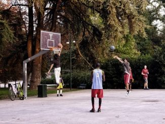 Basketball game outdoors in Milan Italy