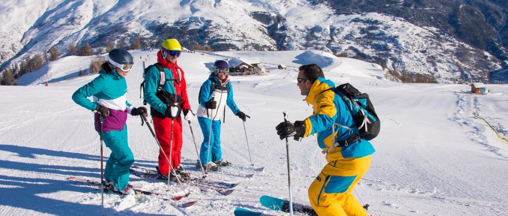 Family group ski instruction