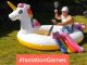 Isolation games kayaking in an inflatable unicorn