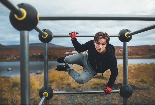 Using parkour playground equipment